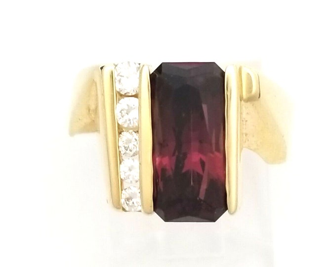 Estate Gemstone Ring Vintage 14K Solid Yellow Gold Natural Garnet Fine Diamonds 4.4 Carats Total Size 7 January Birthstone Holiday Gift