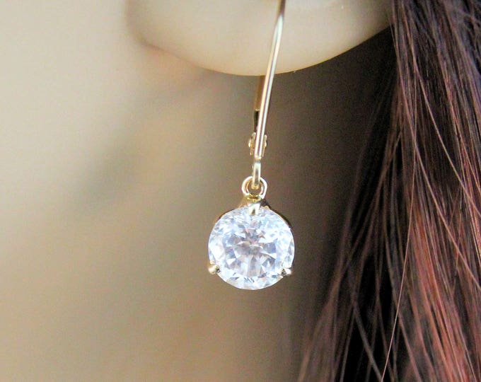 Estate 14K Solid Yellow Gold Brilliant Cubic Zirconia Drop Earrings 2.32 Grams 1.5 CTW Holiday Gift