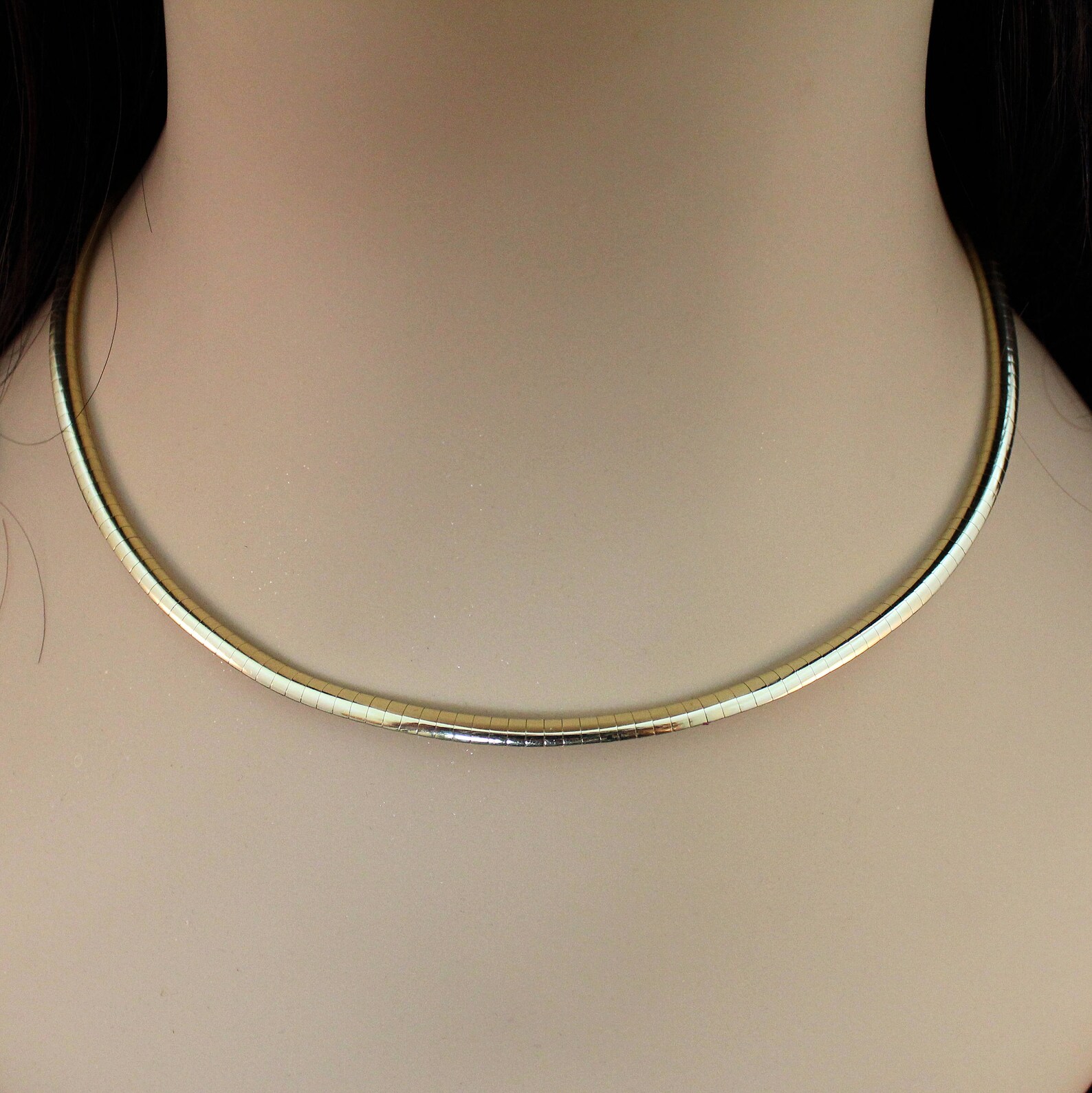 14K Solid Yellow Gold Necklace Omega Style vintage Estate 17 Etsy