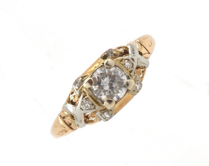 Estate Diamond Ring Vintage Orange Blossom 14K Yellow and White Gold Natural Diamond Rings Half Carat Total Weight Size 5.5 Holiday Gift