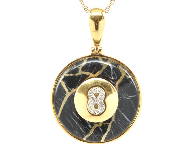 Estate Diamond Pendant Vintage 10K Solid Yellow Gold Natural Diamonds 8 Ball New Old Stock Holiday Gift