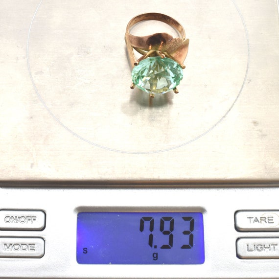 Estate Prasiolite Ring Vintage 14K Solid Rose Gold Green Quartz
