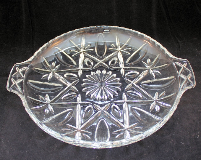 Vintage Clear Pressed Glass Tray Dish Two Handles Holiday Gift