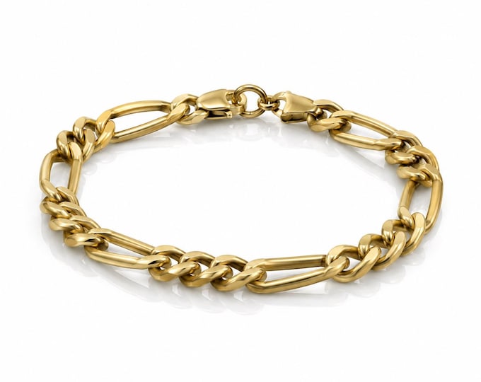 Vintage 14K Yellow Gold Figaro Link Large Bracelet 9 Inch Estate Anklet