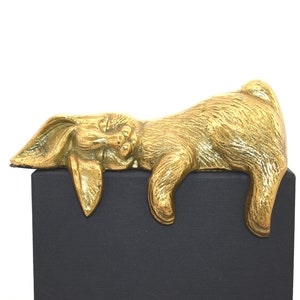 Vintage Brass Bunny Shelf Sitter Bookend Paperweight Sleepy Rabbit