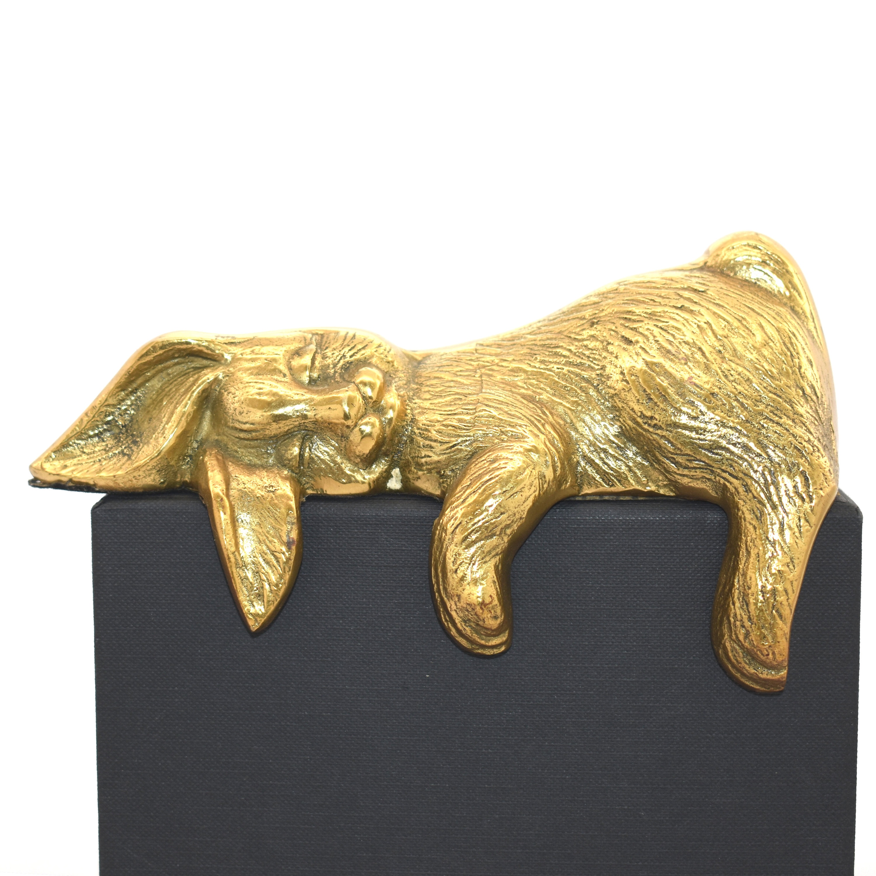 Vintage Brass Bunny Shelf Sitter Bookend Paperweight Sleepy Rabbit