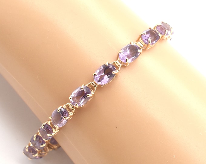 Estate 14K Solid Yellow Gold Natural Amethyst Bracelet Vintage Oval Cut 7 Inches Long Nearly 18 Carats February Birthstone Holiday Gift