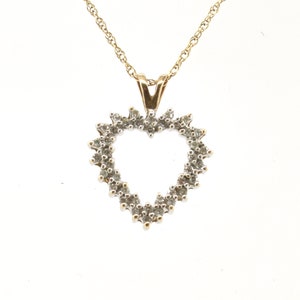 Estate Diamond Pendant Vintage 10K Solid Yellow and White Gold Natural Diamonds Heart Charm 0.40 Carat Total Weight Holiday Gift