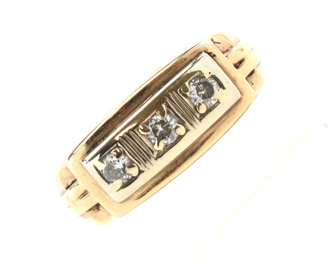 Estate Diamond Ring Vintage 14K Solid Yellow and White Gold Natural Diamonds .41 Carat Total Weight Size 11 Holiday Gift