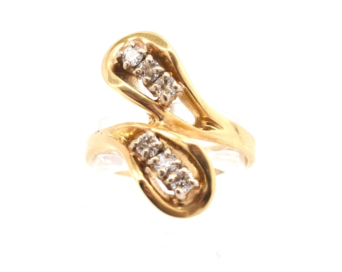 Vintage 14K Yellow Gold Diamond Bypass Ring, 0.25 Carat, Size 5.5