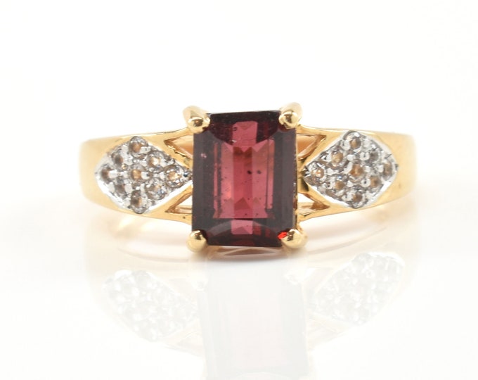 Estate Garnet Ring Vintage 14K Solid Yellow Gold Natural Garnet Diamonds 2.25 Carats Total Size 6.75 January Birthstone Holiday Gift