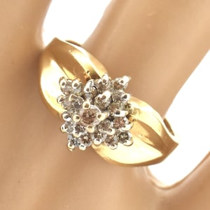 Estate Diamond Ring Vintage 14K Solid Yellow Gold Natural Diamonds Cluster .47 Carats Total Weight Size 6.75 Holiday Gift