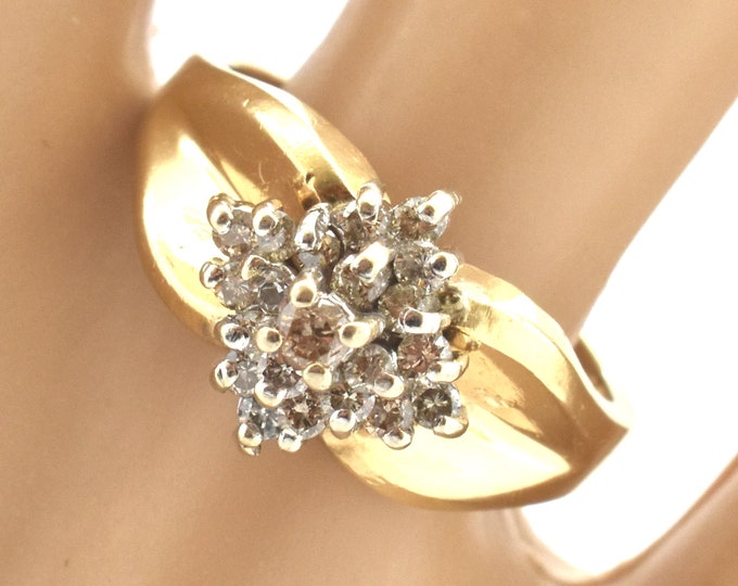 Estate Diamond Ring Vintage 14K Solid Yellow Gold Natural Diamonds Cluster .47 Carats Total Weight Size 6.75 Holiday Gift