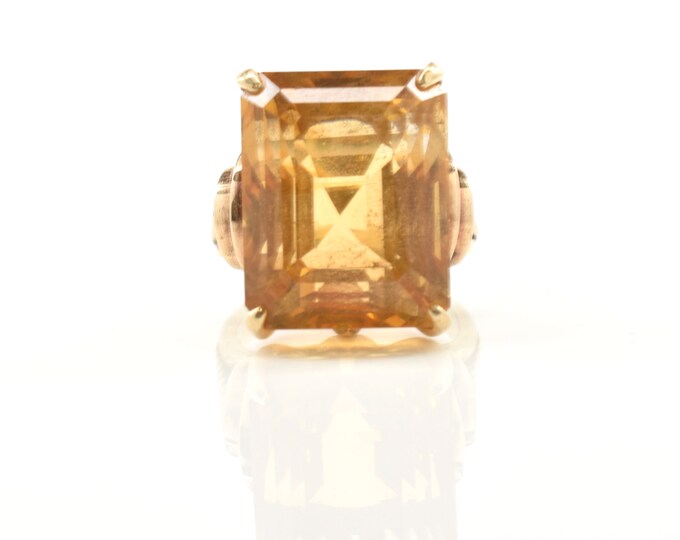 Estate Citrine Ring Vintage 14K Solid Yellow Gold Natural Orange Quartz 21.9 Carats Size 6.25 November Birthstone Christmas