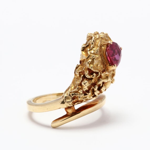 Estate Ruby Ring Vintage 18K Solid Yellow Gold Na… - image 3