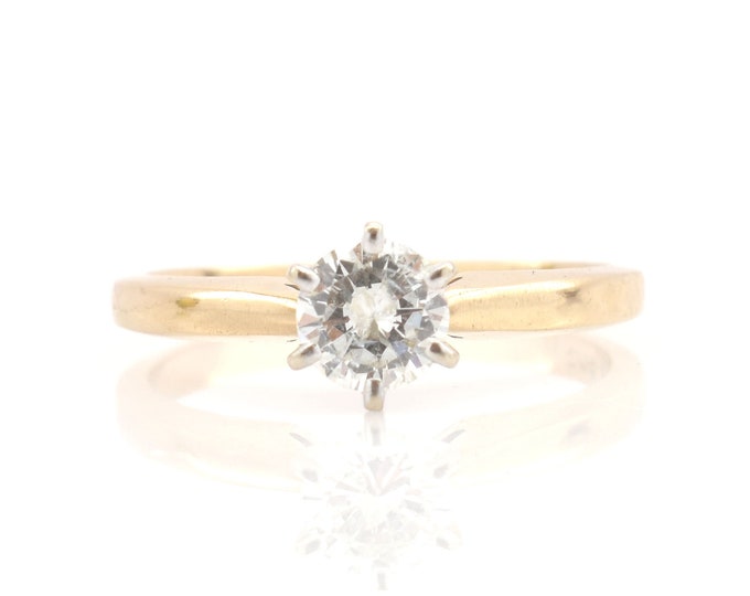 14K Solid Yellow Gold Natural Diamond Ring Over Half Carat Solitaire Engagement Vintage Estate Nearly 3 Grams Size 6.75 Holiday Gift