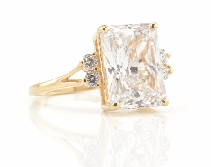 14K Gold Emerald Cut CZ Cocktail Ring Cathedral Setting Size 11