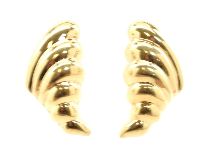 Estate Gold Earrings Vintage 14K Yellow Gold Whirlwind Puffy Studs Holiday Gift