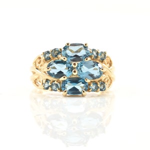 Estate Topaz Ring Vintage 14K Solid Yellow Gold Genuine Blue Topaz Over 2 Carats Total Weight December Birthstone Size 5 3/4 Holiday Gift