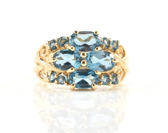 Estate Topaz Ring Vintage 14K Solid Yellow Gold Genuine Blue Topaz Over 2 Carats Total Weight December Birthstone Size 5 3/4 Holiday Gift