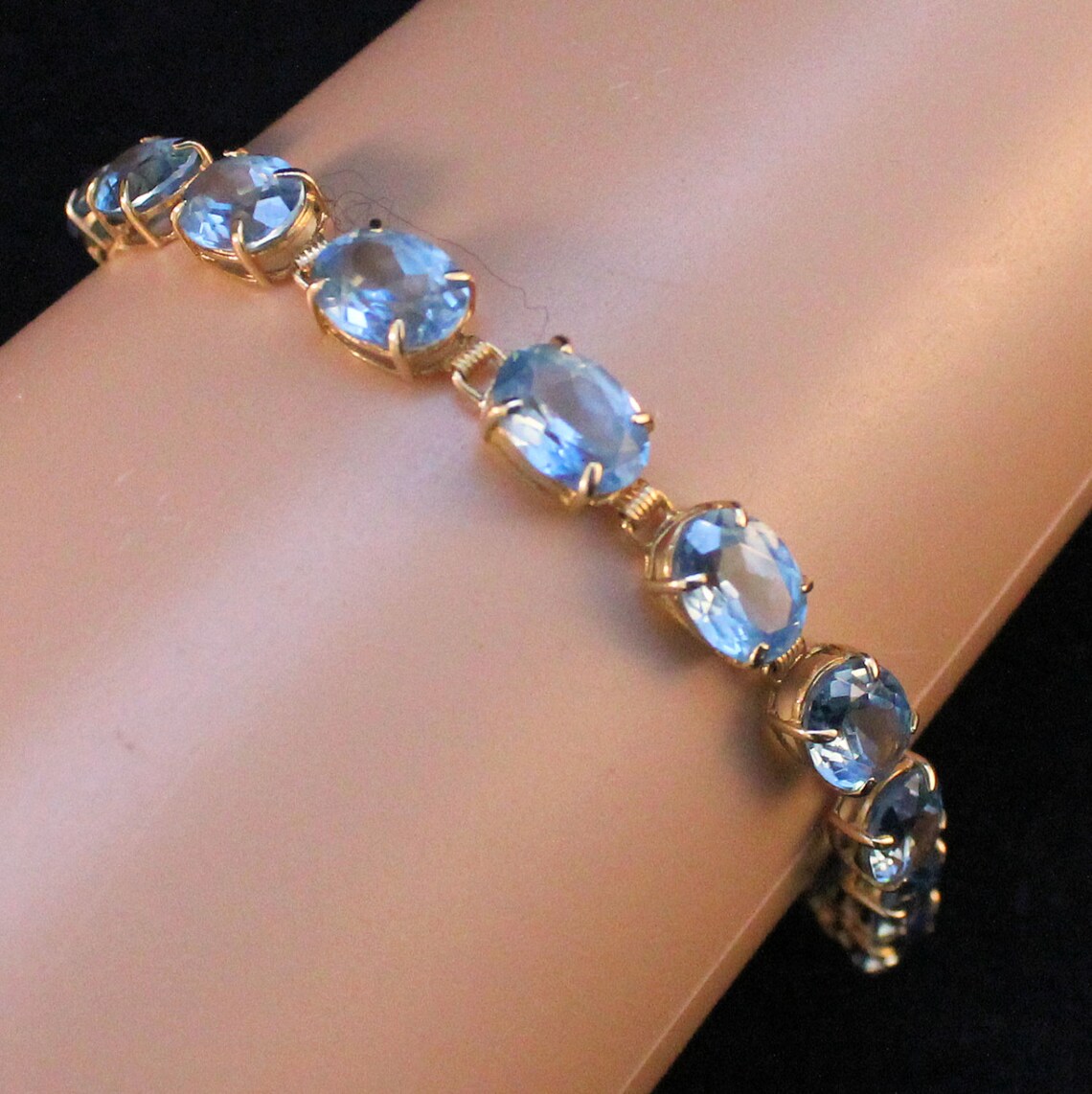 Estate 14K Yellow Gold Blue Topaz Tennis Bracelet 7.5 | Etsy