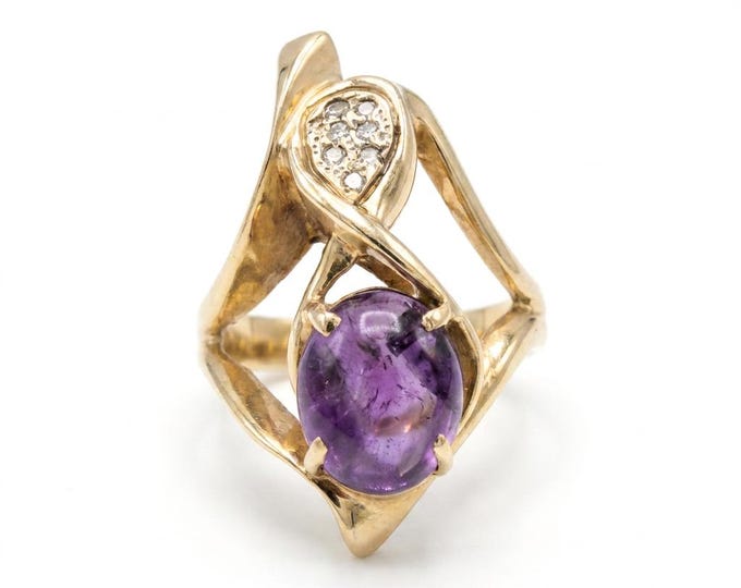 Estate 14K Yellow Gold Amethyst & Diamond Ring, Size 6.25