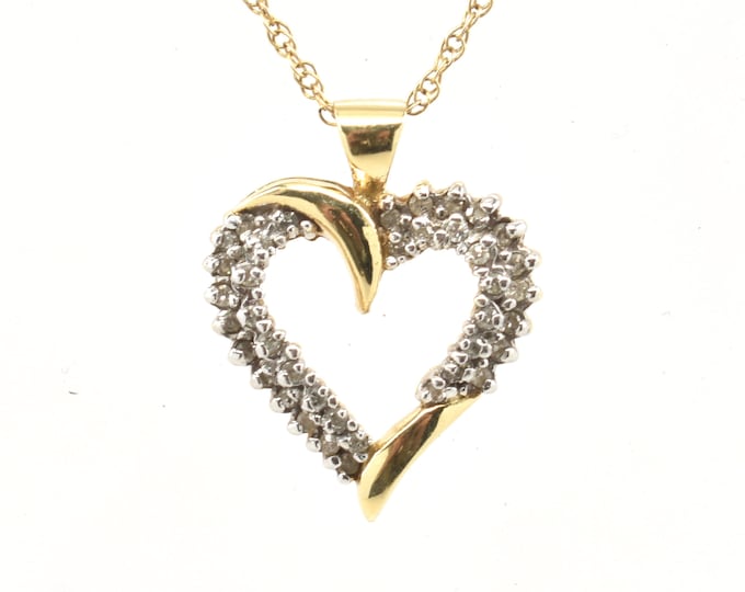 Estate Diamond Pendant Vintage 14K Solid Yellow Gold 39 Natural Diamonds Heart Charm 0.39 Carats Total Weight Holiday Gift