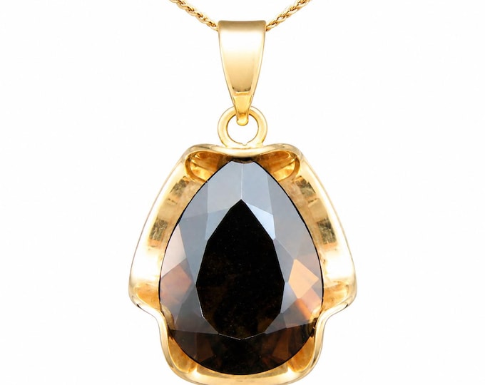 Vintage 14K Gold Smoky Quartz Mid Century Modernist Geometric Pendant
