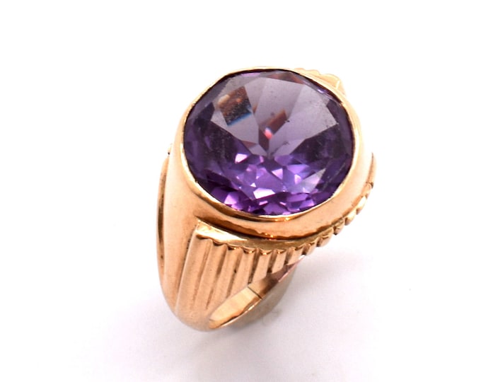14K Solid Yellow Gold Created Purple Sapphire Ring 10.72 Carats Size 9 Over 12 Grams Men Women Unisex Father's Day