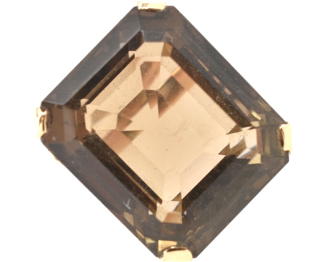Estate Quartz Ring Vintage 18K Solid Yellow Gold Natural Smoky Quartz 33.49 Carats Emerald Cut Size 6.25 Holiday Gift