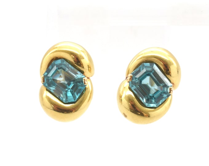 Estate Blue Topaz Earrings Vintage 14K Solid Yellow Gold Omega Back Over 14 Carats Total Weight December Birthstone Holiday Gift
