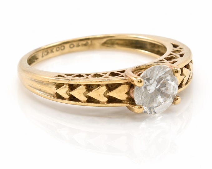14K Gold Diamonique CZ Heart Motif Victorian Style Ring Size 7.75