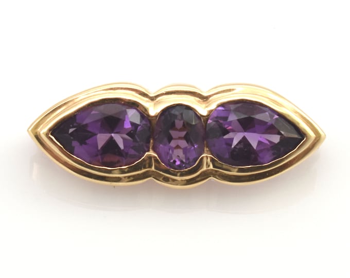 Estate Amethyst Brooch Vintage 14K Solid Yellow Gold Natural Purple Amethysts Bar Pin 6 Carats Total February Birthstone Holiday Gift