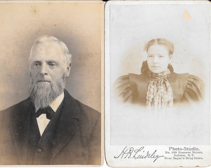 Antique Photo Portraits of a Man and Young Woman of Auburn New York by Photographers Henry R Lindsley and Harvey B. Lindsley circa 1890s