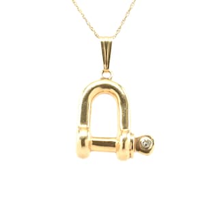 Estate Diamond Pendant Vintage 14K Solid Yellow Gold Natural Diamond Shackle Pendant Holiday Gift
