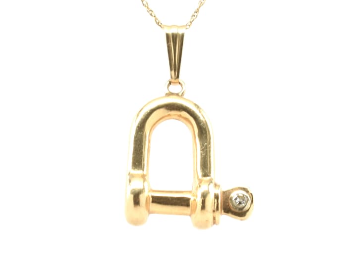 Estate Diamond Pendant Vintage 14K Solid Yellow Gold Natural Diamond Shackle Pendant Holiday Gift