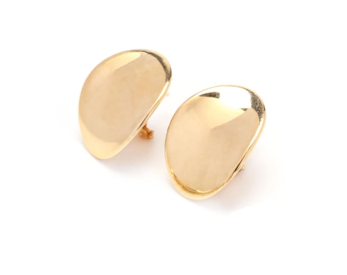 Estate Gold Earrings 14K Solid Yellow Gold Curved Tablet Omega Clasp Earrings Holiday Gift