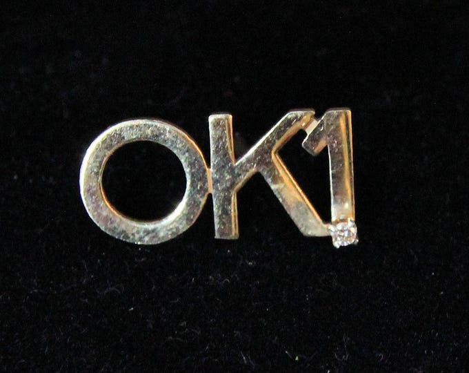 Estate Yellow Gold OK1 Genuine Diamond Accent Lapel Hat Tie Pin 1.3 Grams Marked 14K Fast Shipping Holiday Gift