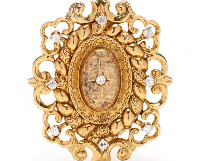 Estate Diamond Brooch Vintage 14K Solid Yellow Gold Natural Diamonds Oval Dome Pendant .46 Carats April Birthstone Holiday Gift