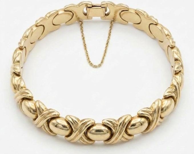 Estate 14K Solid Yellow Gold Hugs & Kisses Bracelet – Fancy Links, Made in Italy