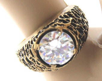 14K Solid Yellow Gold Cubic Zirconia Ring Vintage Estate CZ 6 Carats Over 11 Grams Size 10 Signed DASON Men Women Unisex Father's Day