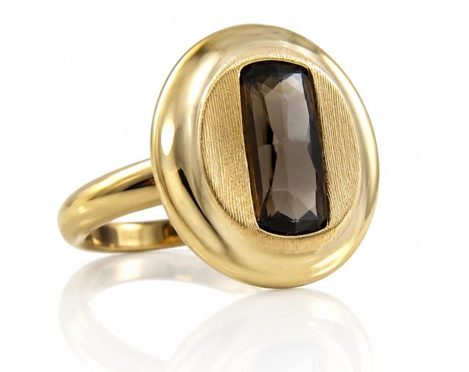 14K Gold Smoky Quartz Ring, Vintage Estate Jewelry, Size 9