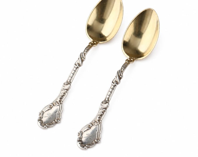 Estate Gorham Marie Antionette Sterling Silver Demitasse Spoons, Gold Wash, H Monogram