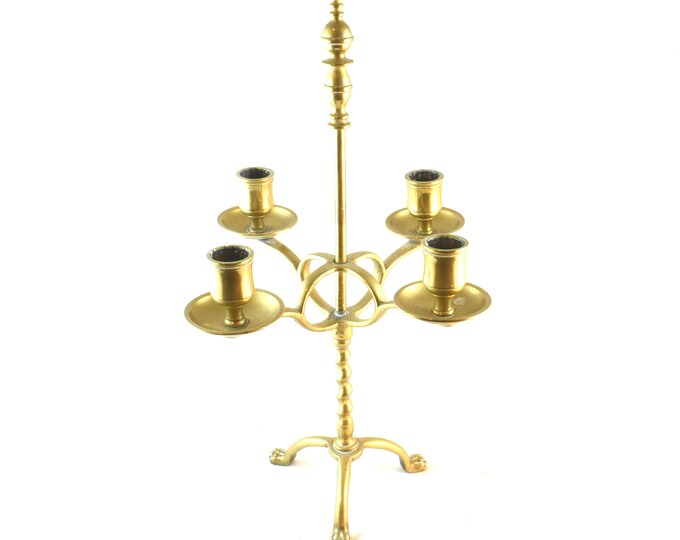 Estate Brass Candelabra Vintage Four Light Candleholder Three Claw Feet Elegant Finial Holiday Gift
