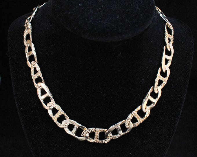 Estate Gold Necklace Vintage 10K Solid Yellow Gold Heavy Mariner Link Chain 16 Inches Long Over 14 Millimeters Wide Gift