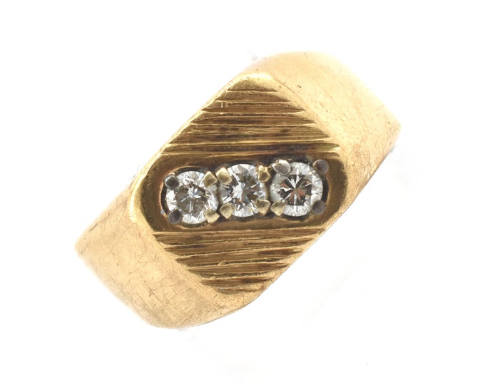 Estate Diamond Ring Vintage 14K Solid Yellow Gold Natural Diamonds Signet .63 Carats Total Weight Size 11 Holiday Gift