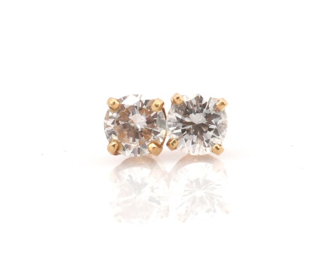 Estate Pair 14K Solid Yellow Gold .712 Carats Total Weight CTW Diamond Stud Earrings Career Holiday GiftHoliday Gift