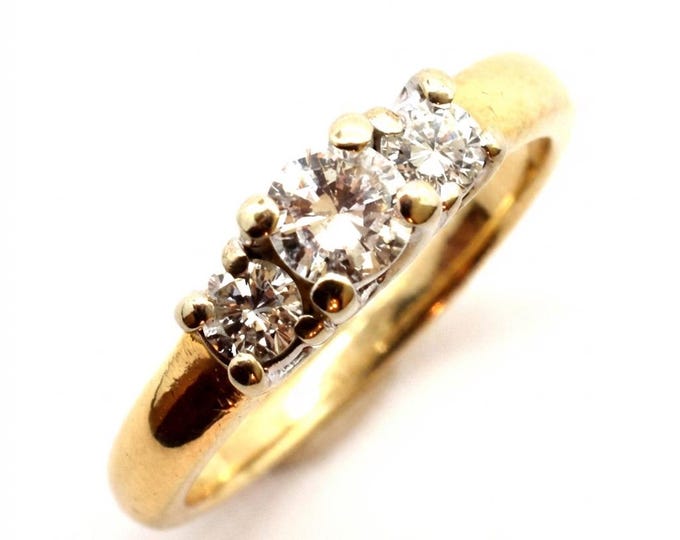 Vintage 14K Yellow Gold Diamond Ring, Three Stone .76 Carat, Size 6.75