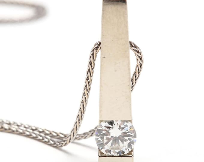 14K Solid White Gold Natural Diamond Pendant Vintage Estate Round Cut Solitaire Nearly 1 Carat H SI1 Nearly 3 Grams Holiday Gift