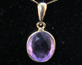 Estate 14K Solid Yellow Gold 4.2 Carat Oval Cut Genuine Amethyst Pendant 3 Grams February Birthstone Holiday Gift